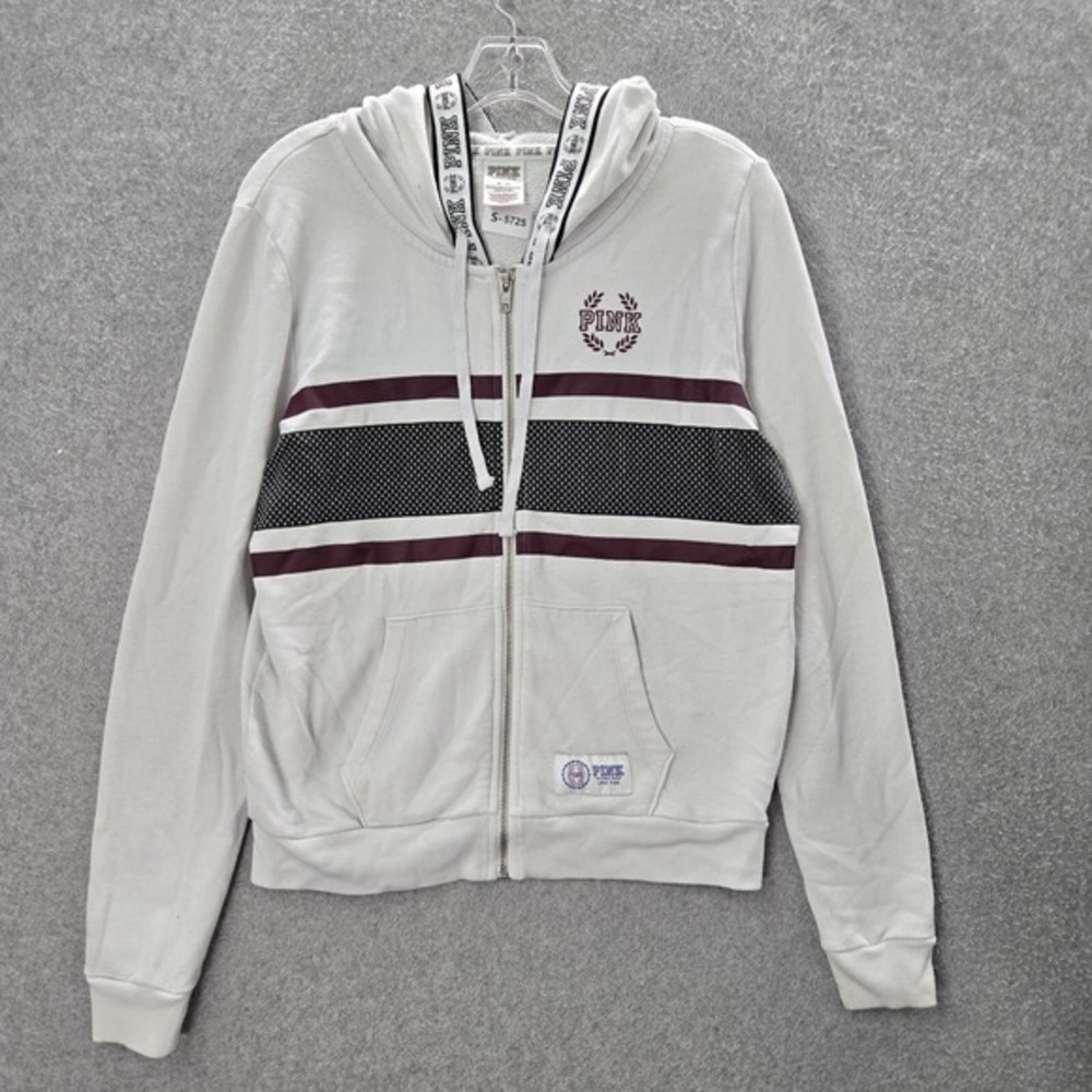 Victoria Secret PINK Women Sweatshirt‎ Medium White Crop Hoodie Drawstring